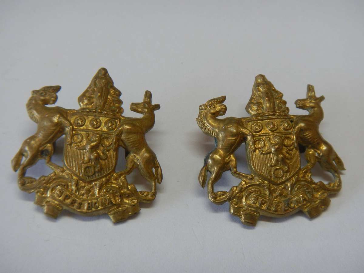 First City Volunteers brass pair collar badges - condition as per photos