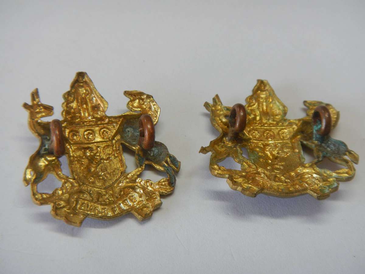 First City Volunteers brass pair collar badges - condition as per photos