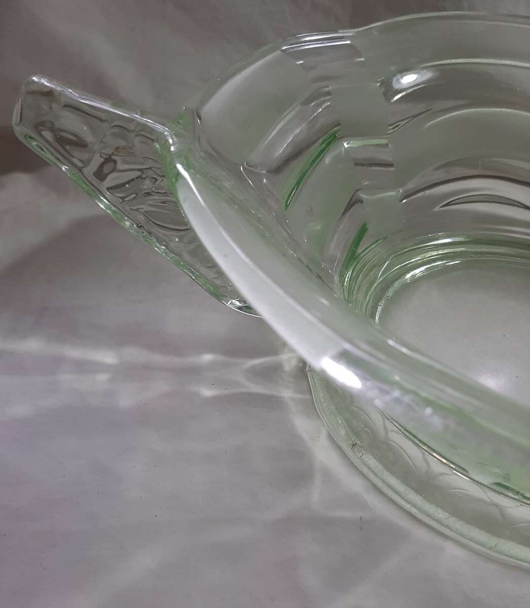 URANIUM GLASS ART DECO FRUIT BOWL