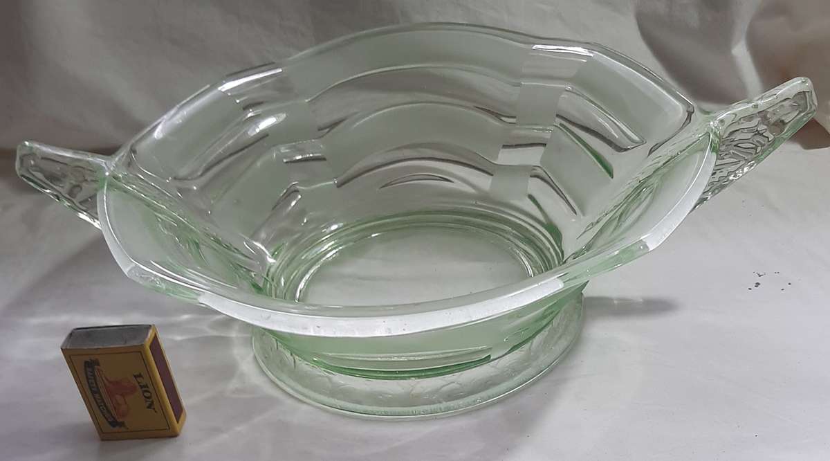 URANIUM GLASS ART DECO FRUIT BOWL