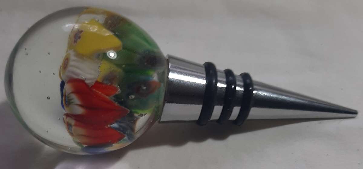 MURANO MILLEFIORI GLASS BALL WINE BOTTLE STOPPER
