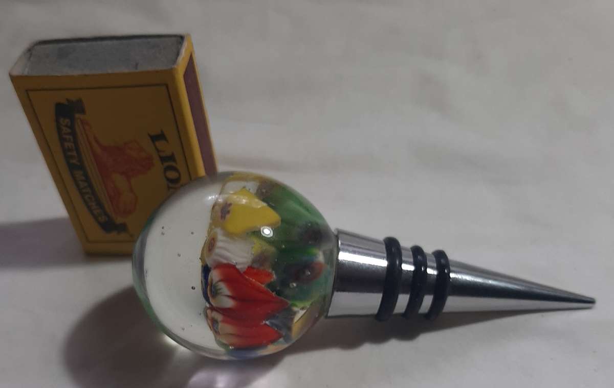 MURANO MILLEFIORI GLASS BALL WINE BOTTLE STOPPER