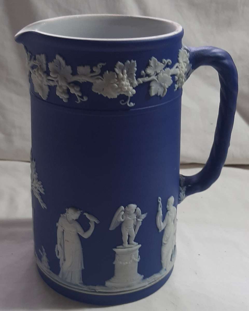 ANTIQUE DARK BLUE WEDGWOOD JASPERWARE JUG