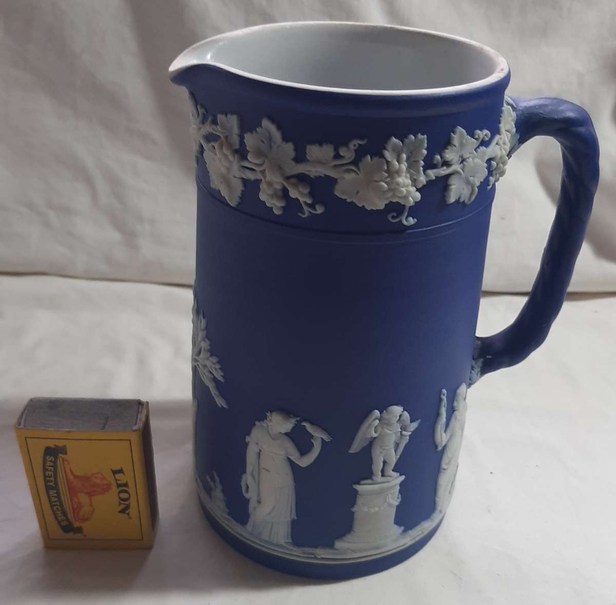 ANTIQUE DARK BLUE WEDGWOOD JASPERWARE JUG