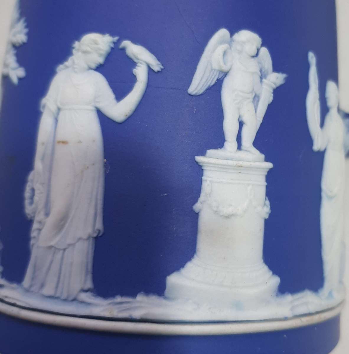 ANTIQUE DARK BLUE WEDGWOOD JASPERWARE JUG