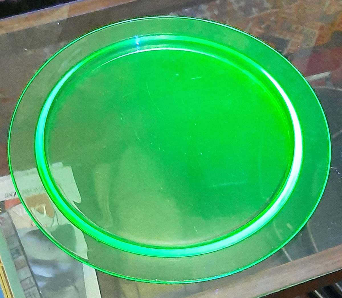 URANIUM GLASS ART DECO TRAY/PLATTER