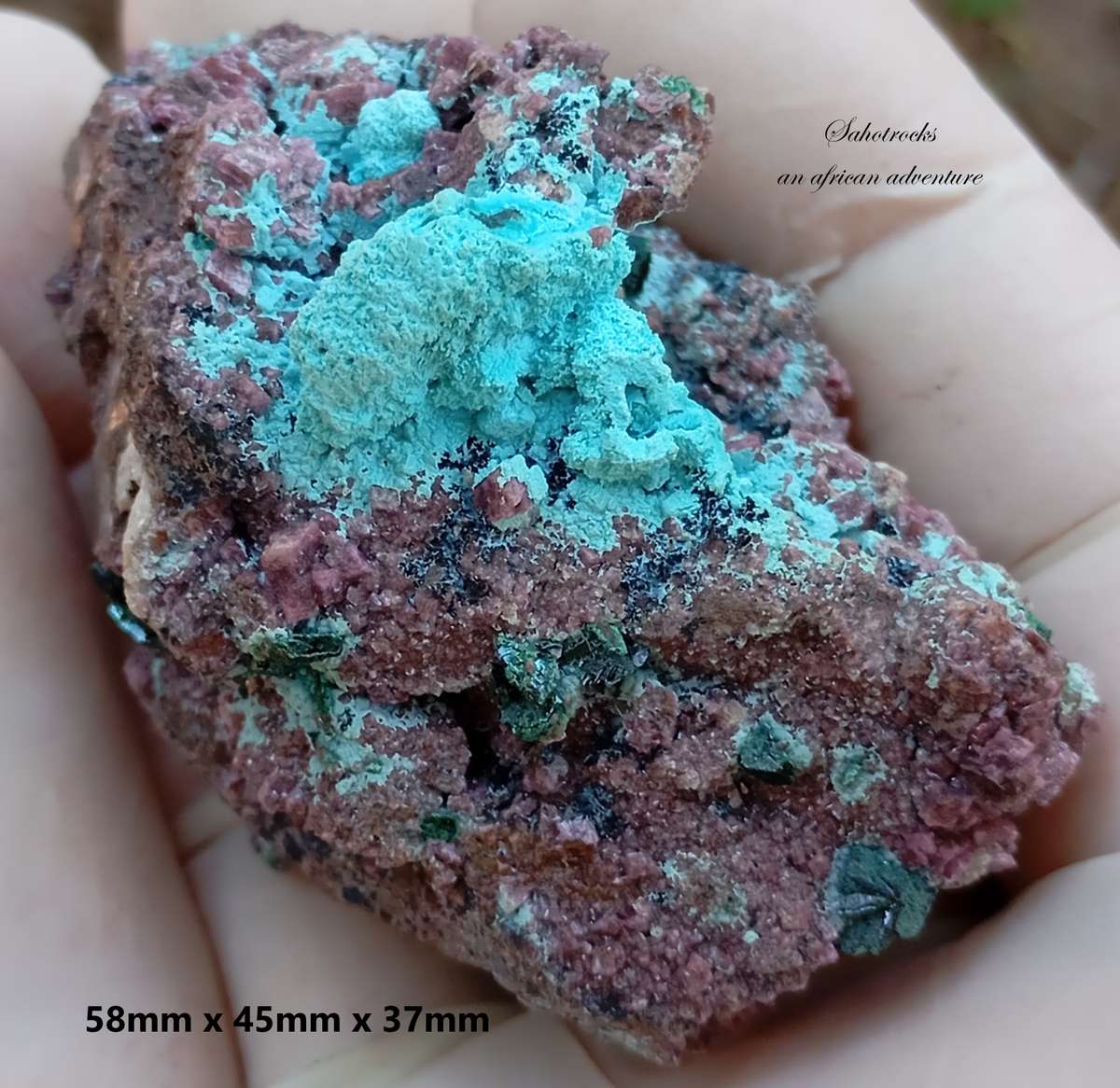 Malachite chrysocolla cobaltoan calcite heterogenite quartz - Kakanda deposit DRC Congo