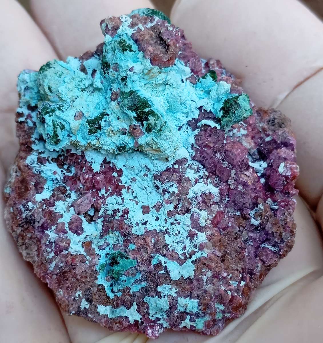 Cobaltoan calcite chrysocolla malachite quartz - Kakanda deposit DRC Congo