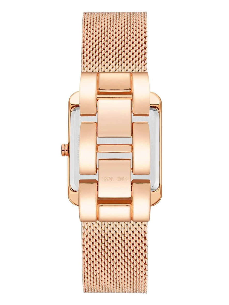 Nine West Womens Rectangle Face Mesh Bracelet Watch Rose Gold