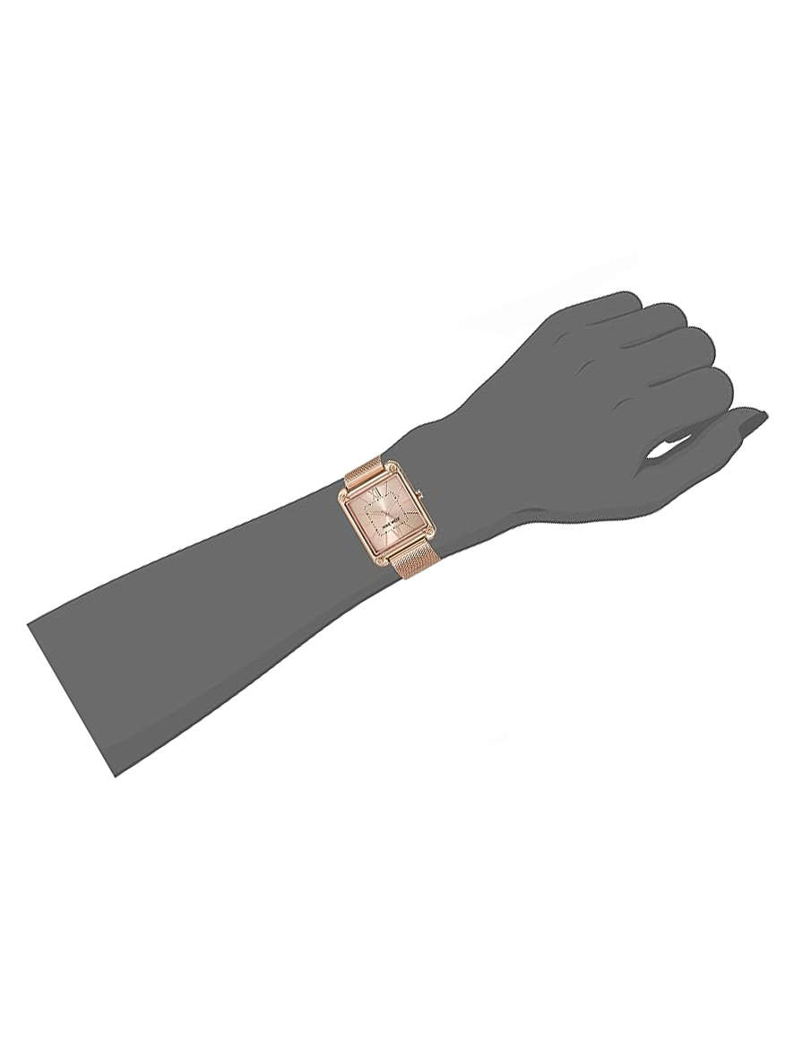 Nine West Womens Rectangle Face Mesh Bracelet Watch Rose Gold
