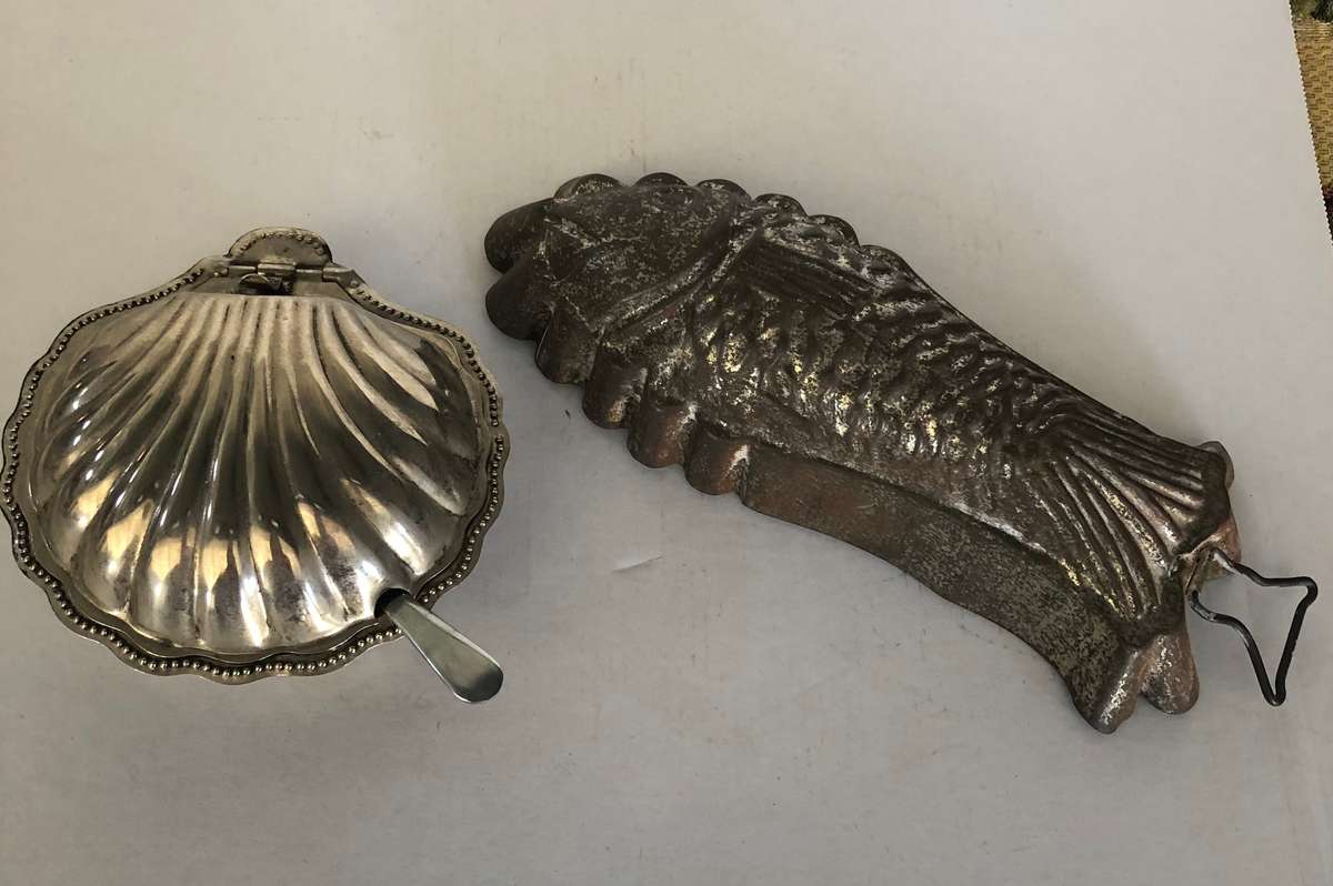 Metal Kitchen Molds - Shell Dish and Teaspoon and Fish Mould