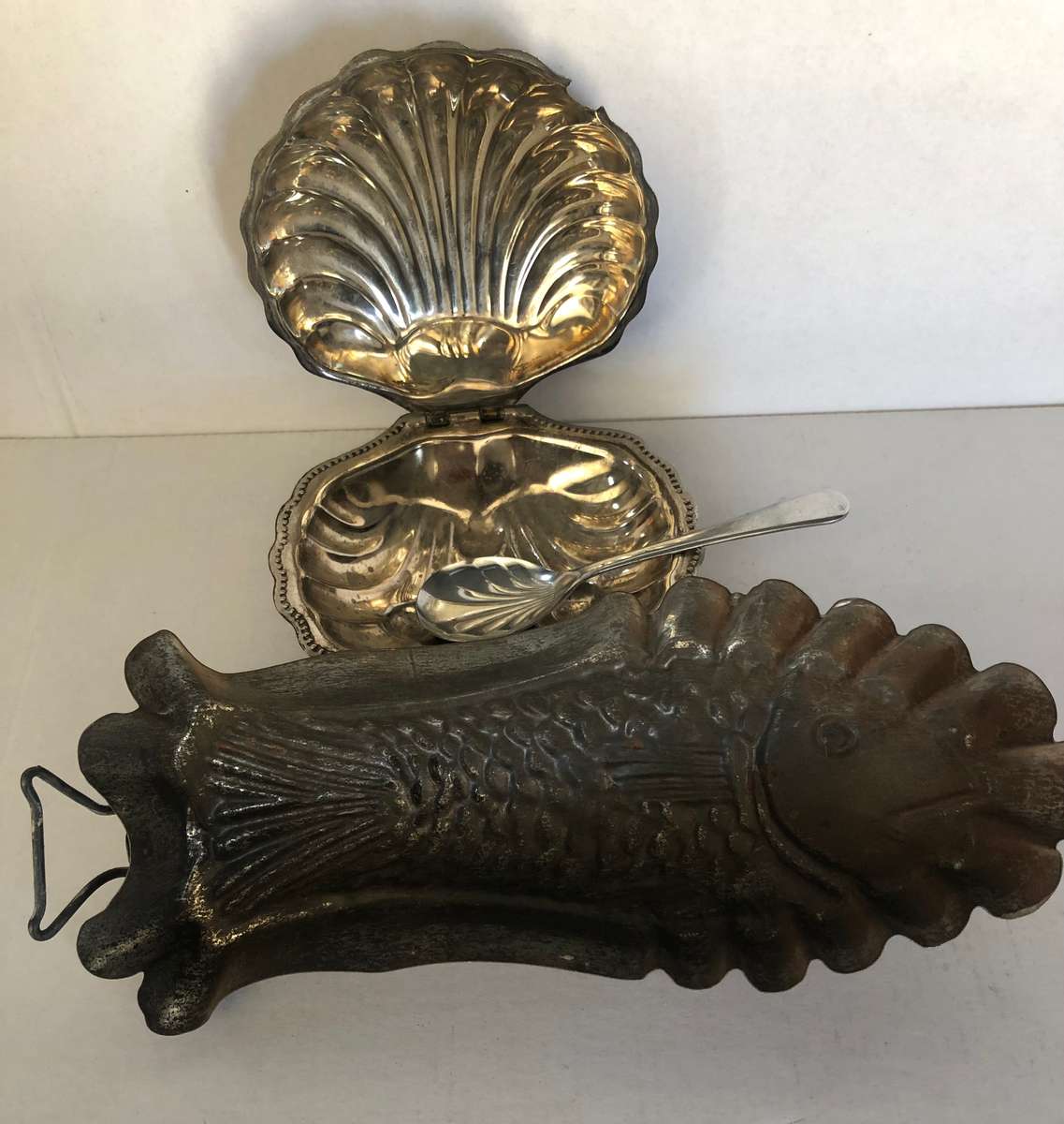 Metal Kitchen Molds - Shell Dish and Teaspoon and Fish Mould