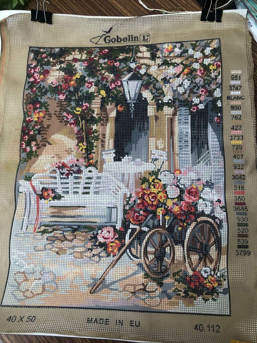 Gobelin Tapestry Blank -Chair and flowers