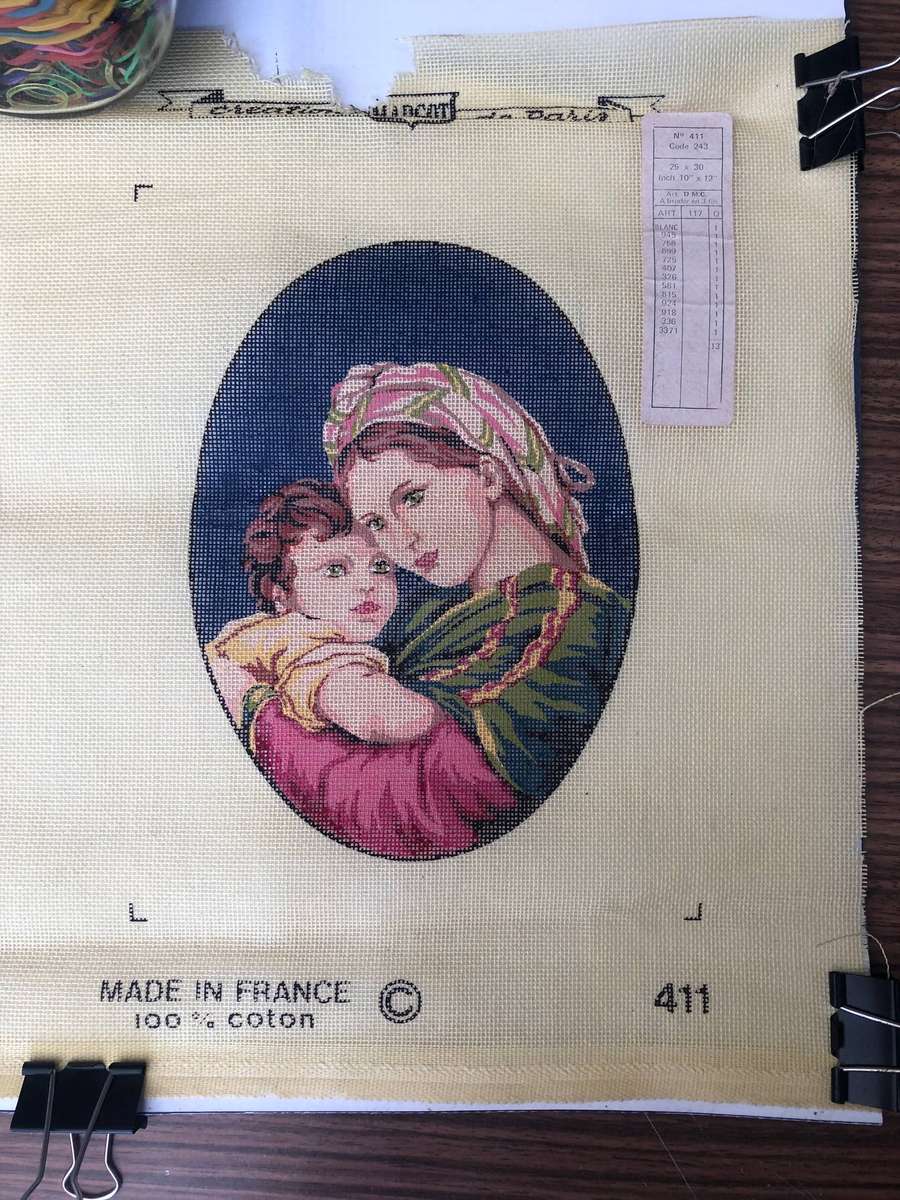 Margot Creations de Paris Needle Point Tapestry Blank Mother and child