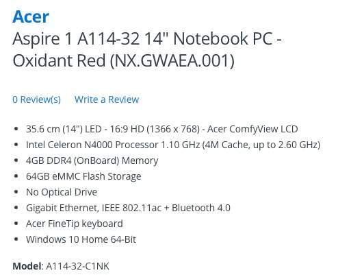 ACER ASPIRE 1 - NEW CONDITION