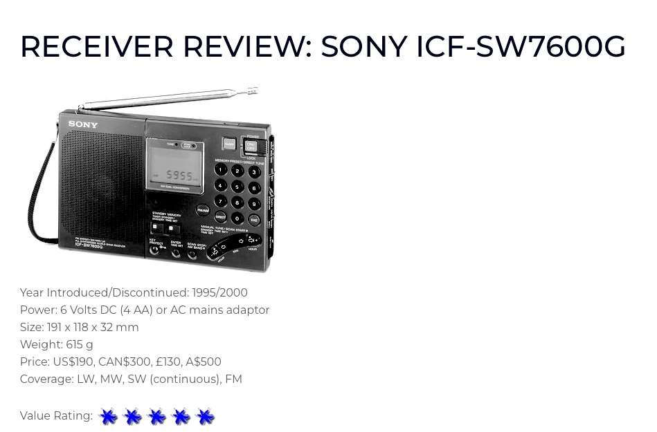 SONY ICF-SW7600G RADIO