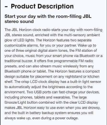 JBL HORIZON BLUETOOTH CLOCK RADIO