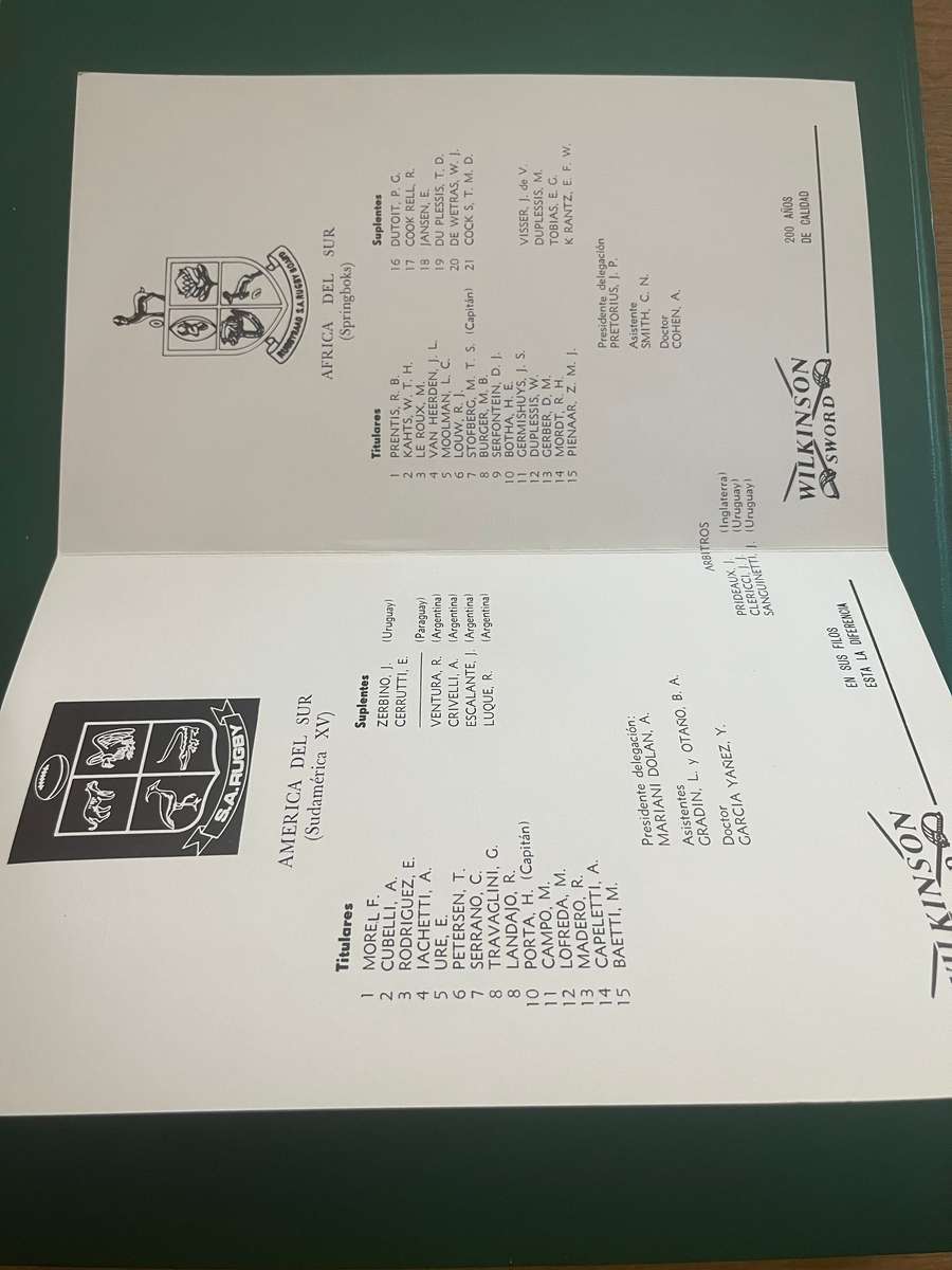 Rugby Programme - *RARE* South-Africa (Springboks) vs South-America 18/10/1980