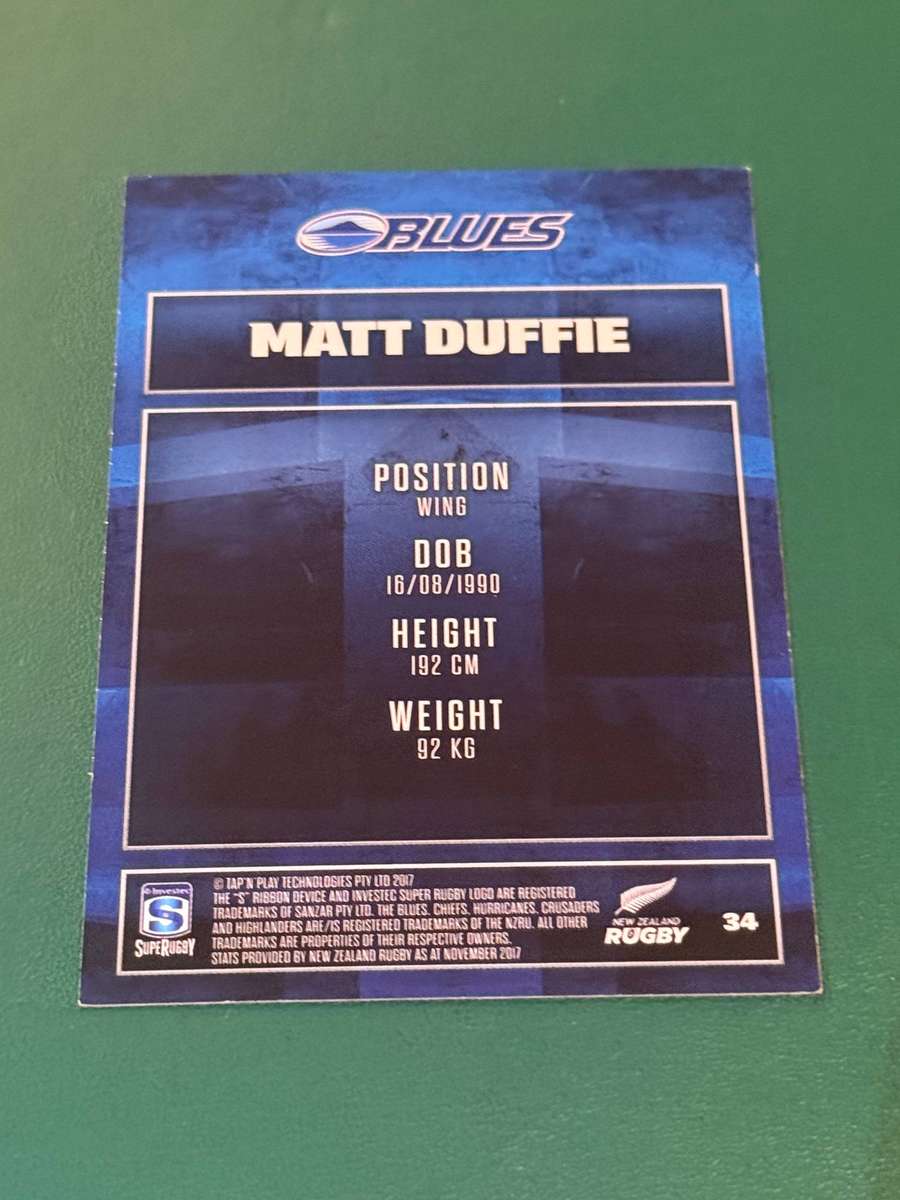Rugby Card - *SIGNED* Matt Duffie 2017 NZ Tap and Play Rugby Card