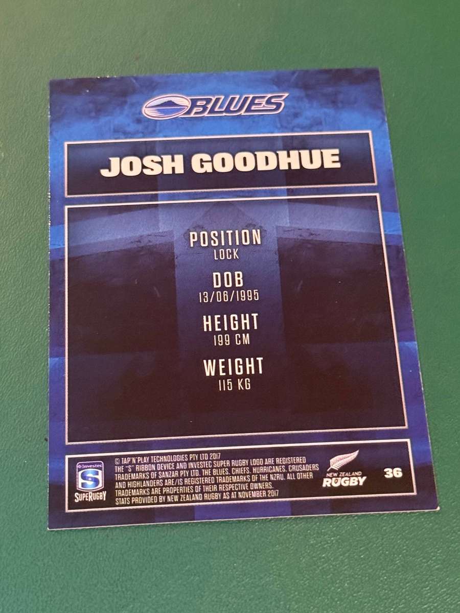 Rugby Card - *SIGNED* Josh Goodhue 2017 NZ Tap and Play Rugby Card