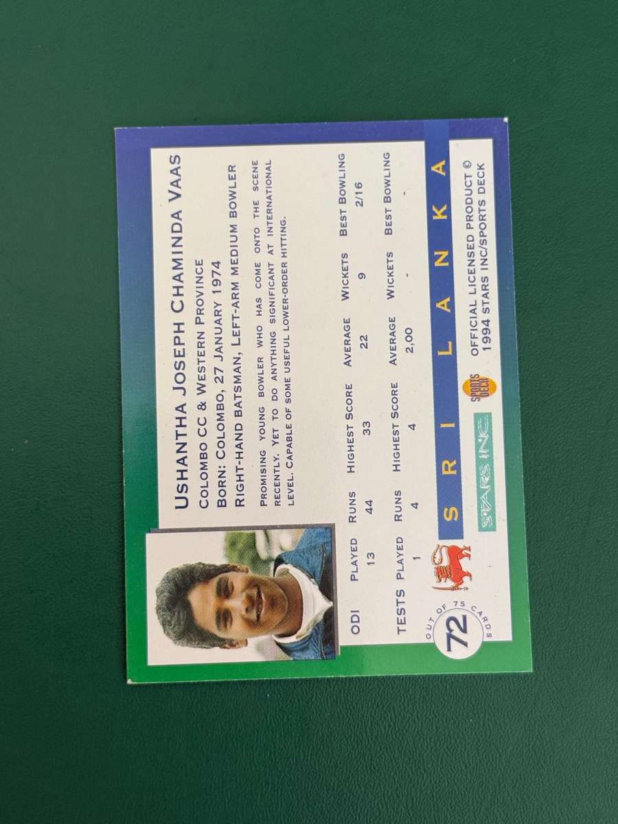 Cricket Card - Chaminda Vaas 1994 Sports Deck Cricket Card