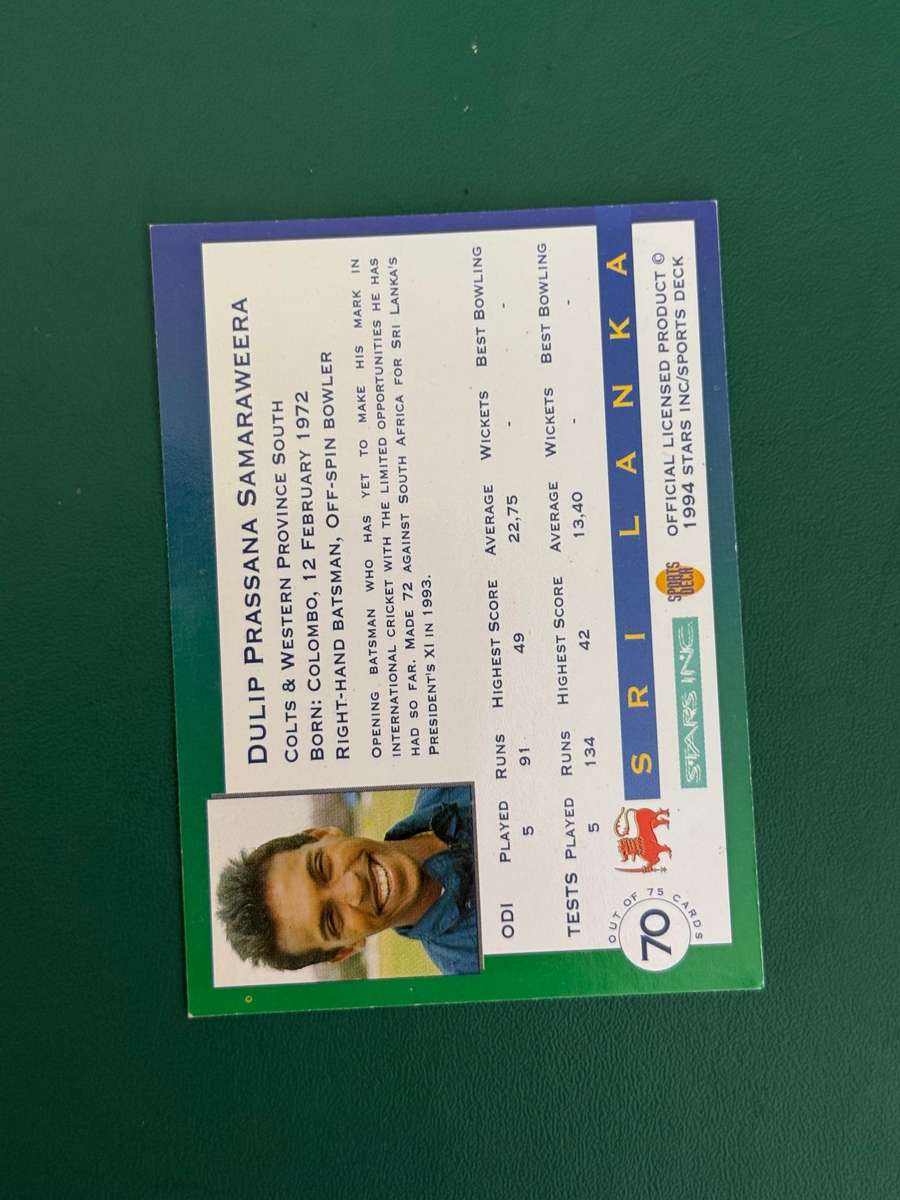 Cricket Card - Dulip Samaraweera 1994 Sports Deck Cricket Card