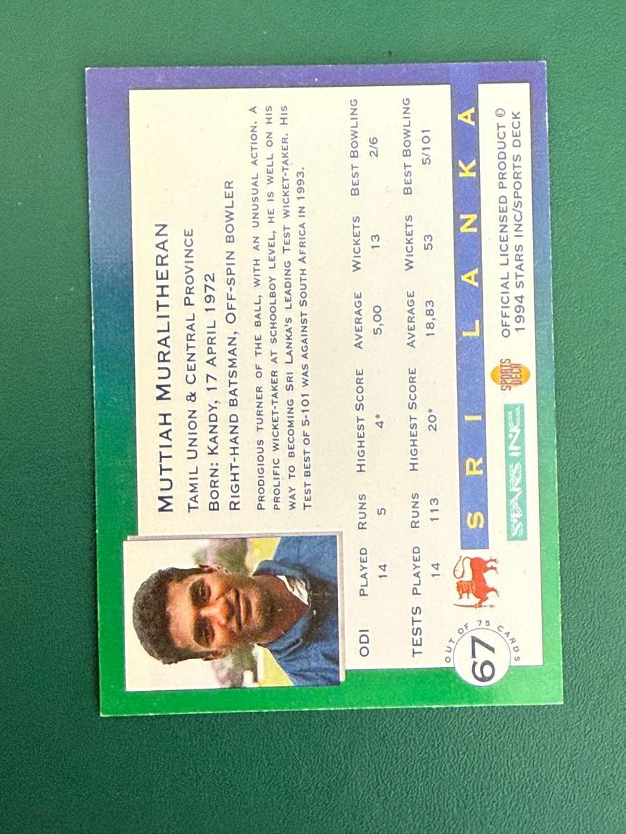 Cricket Card - Muttiah Muralitheran 1994 Sports Deck Cricket Card