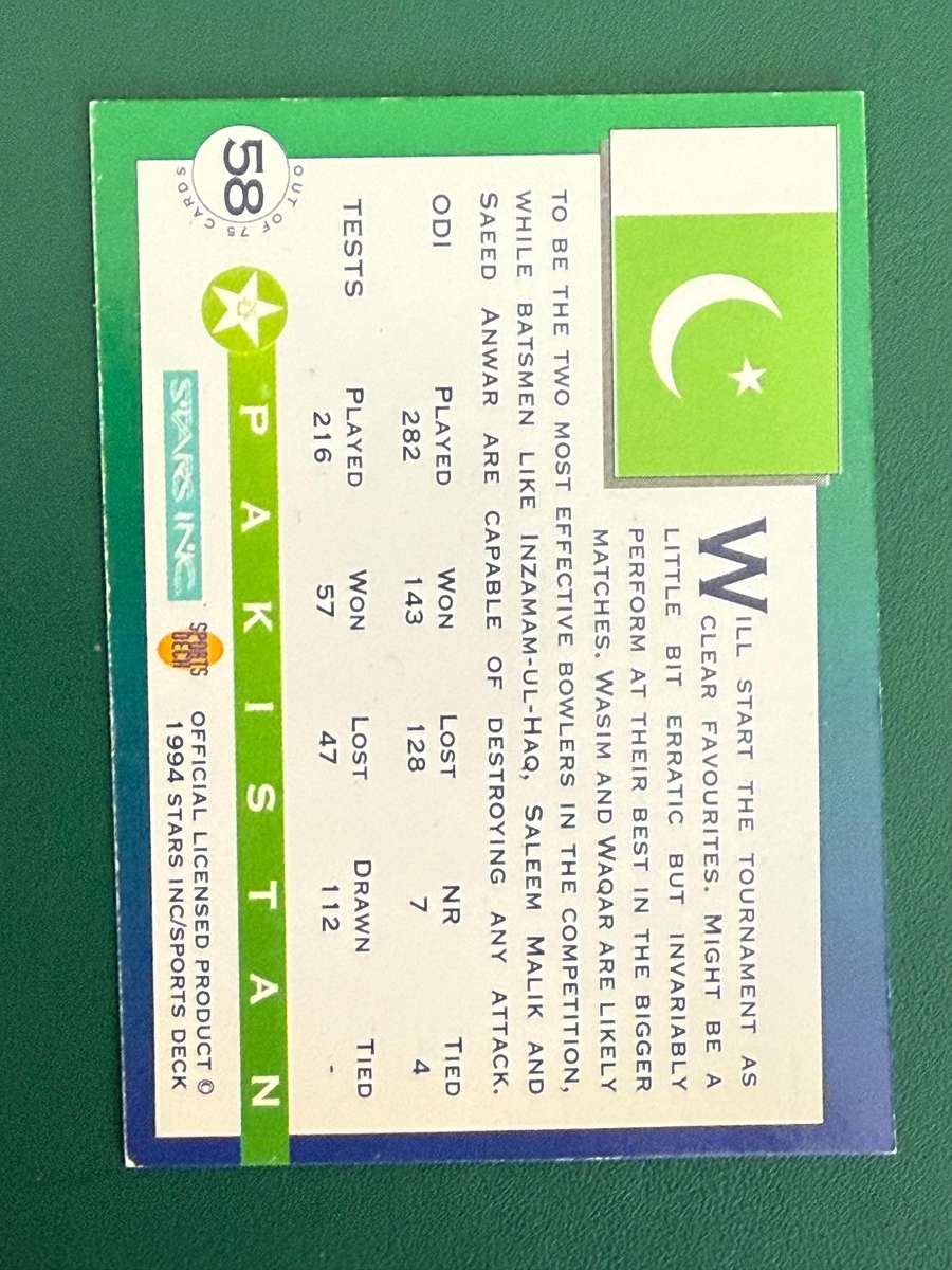 Cricket Card - Pakistan 1994 Sports Deck Cricket Card