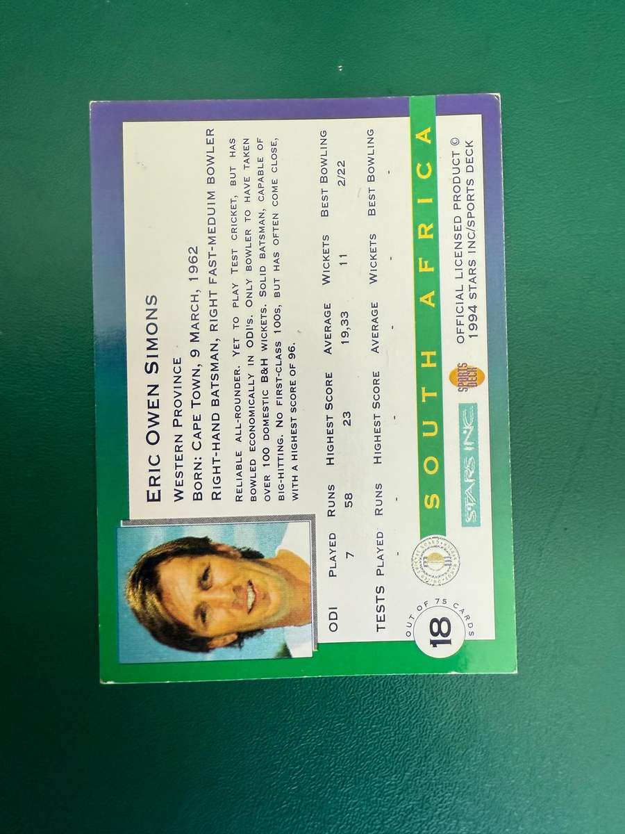 Cricket Card -  Eric Simons 1994 Sports Deck Cricket Card