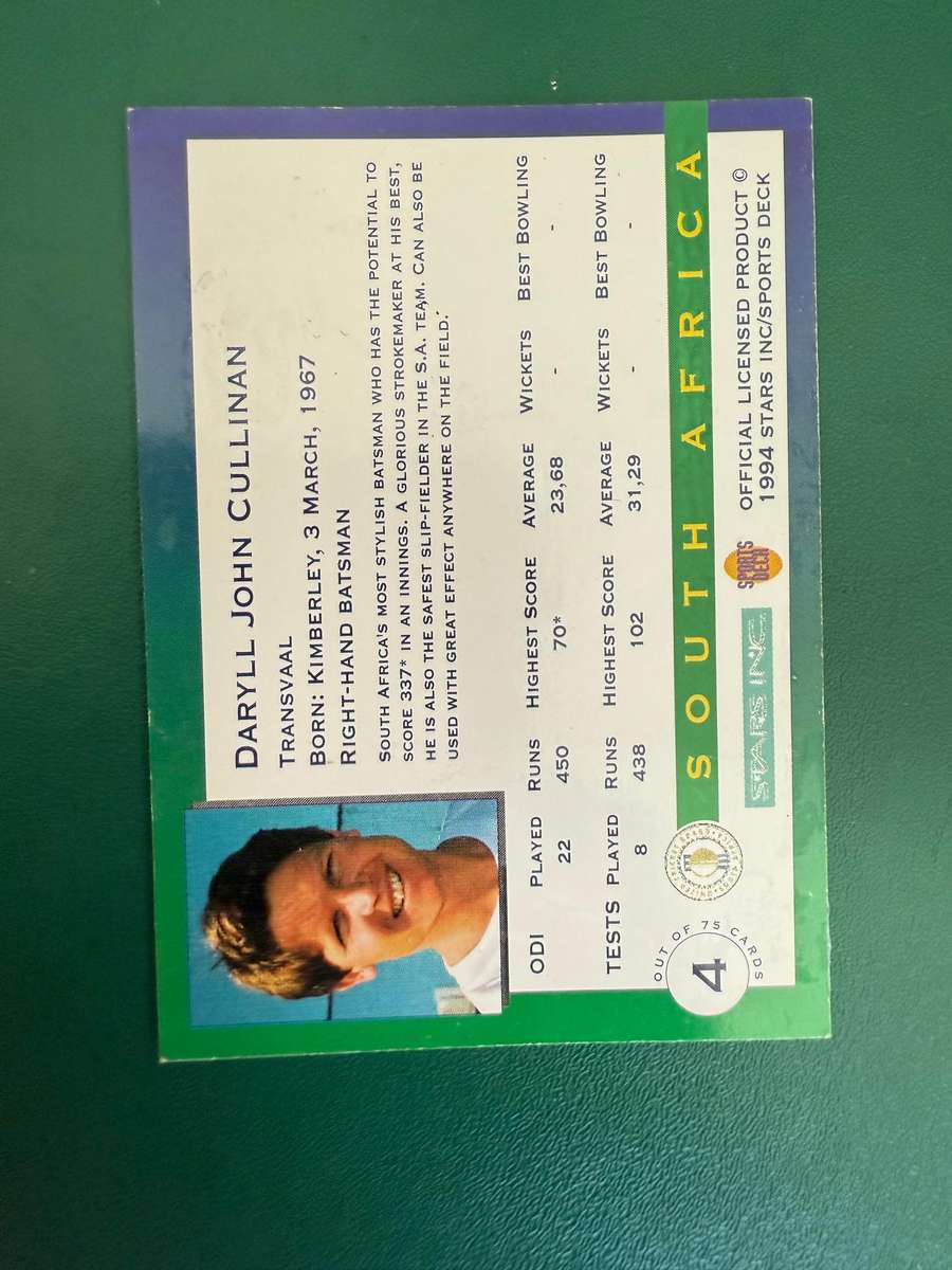 Cricket Card -  Daryl Cullinan 1994 Sports Deck Cricket Card