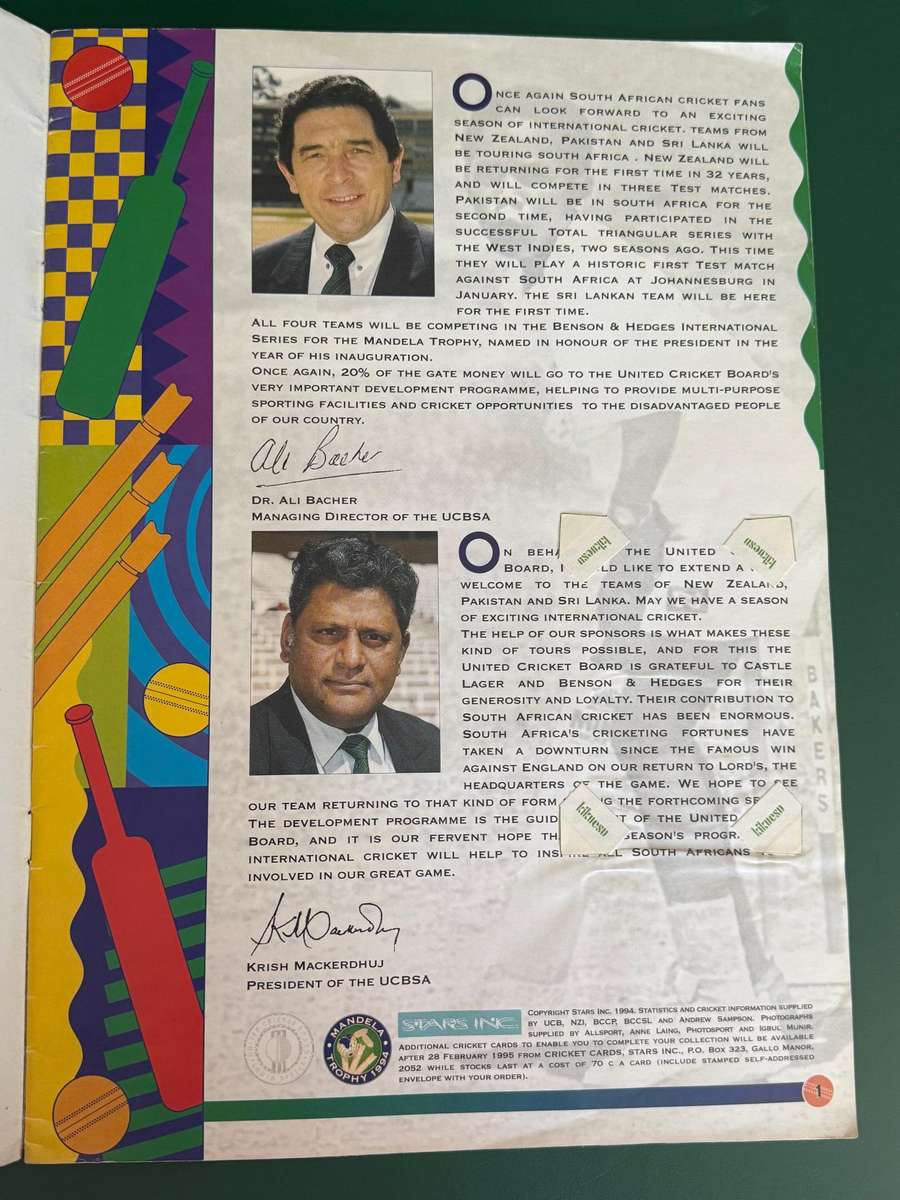 Cricket Card Album - 1994 Sports Deck Souvenir Collection Album (Mandela Trophy)