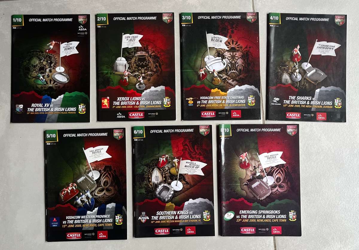 Rugby Programmes - Seven (7) Match Programmes from the 2009 British and Irish Lions Tour of SA