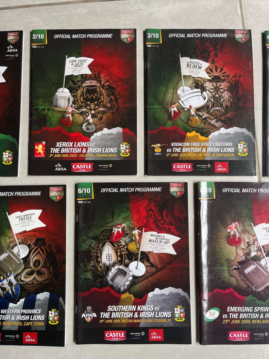 Rugby Programmes - Seven (7) Match Programmes from the 2009 British and Irish Lions Tour of SA