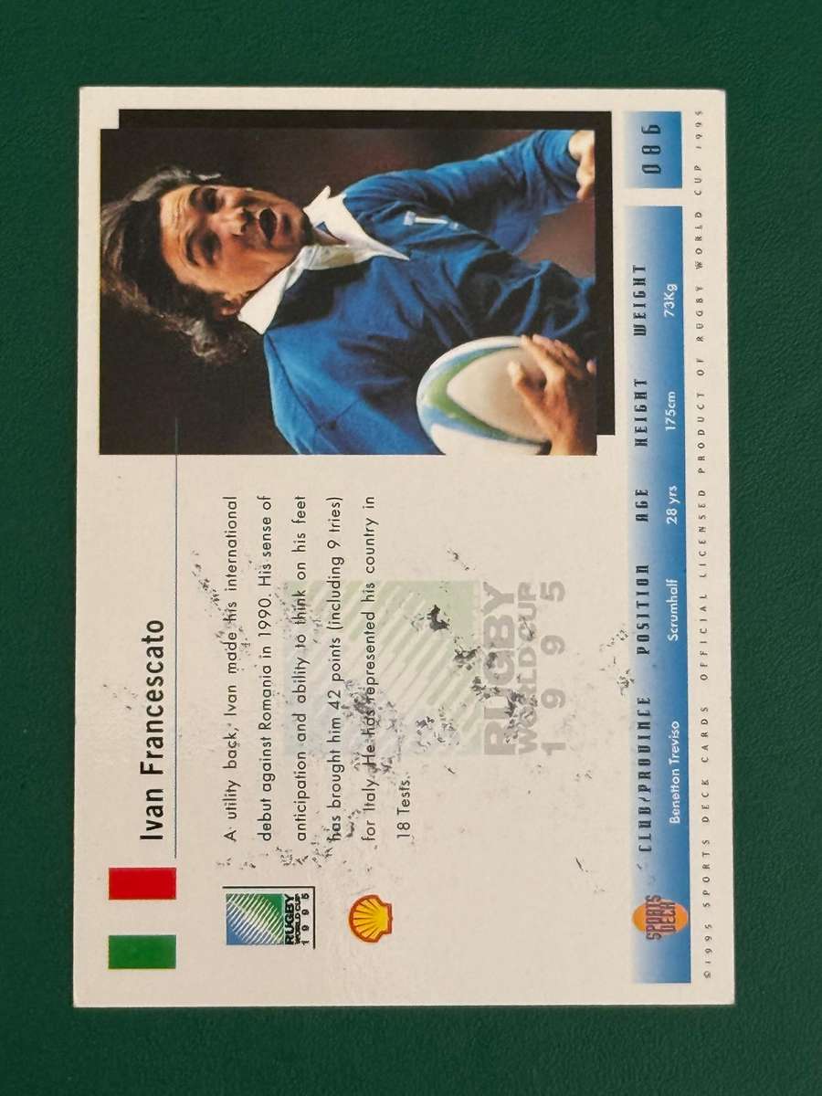 Rugby Card - *SIGNED* Italy Ivan Francescato Sports Deck Rugby Card