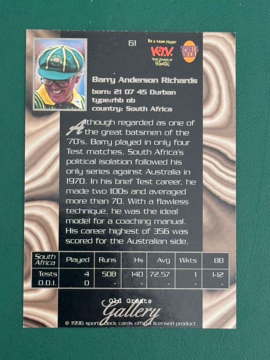 Cricket Card - *SIGNED*  Barry Richards 1996 Old Greats Sports Deck Cricket Card