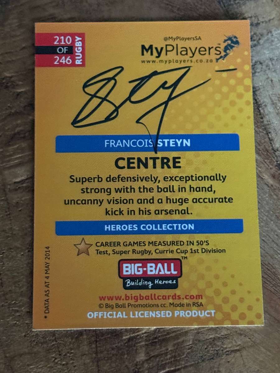 Rugby Card - *SIGNED* Frans Steyn 2014 Big Ball Rugby Card