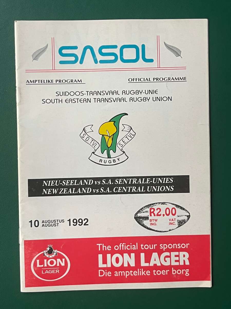 Rugby Programme - *TOUR* New Zealand vs SA Central Unions 10/08/1992