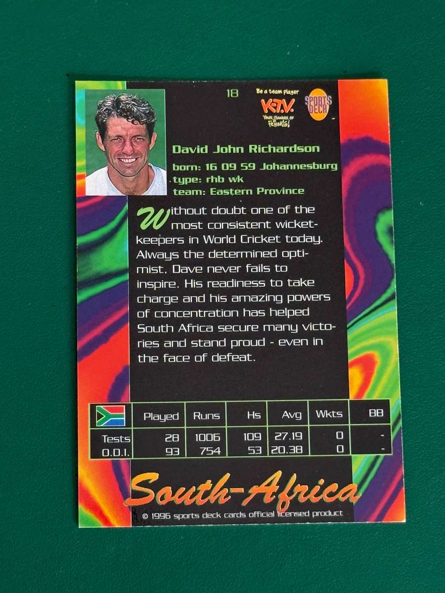 Cricket Card - Dave Richardson 1996 Sportsdeck Cricket Card