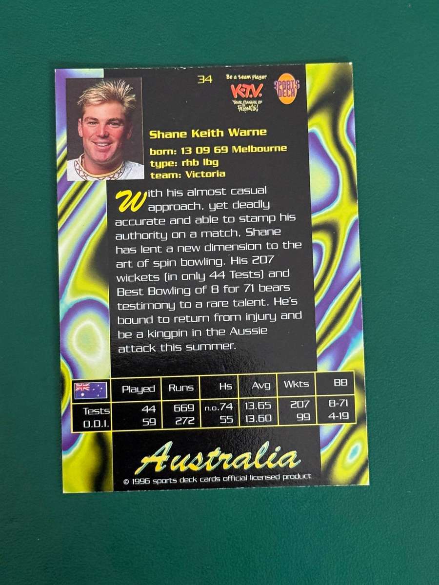 Cricket Card - Shane Warne 1996 Sportsdeck Cricket Card