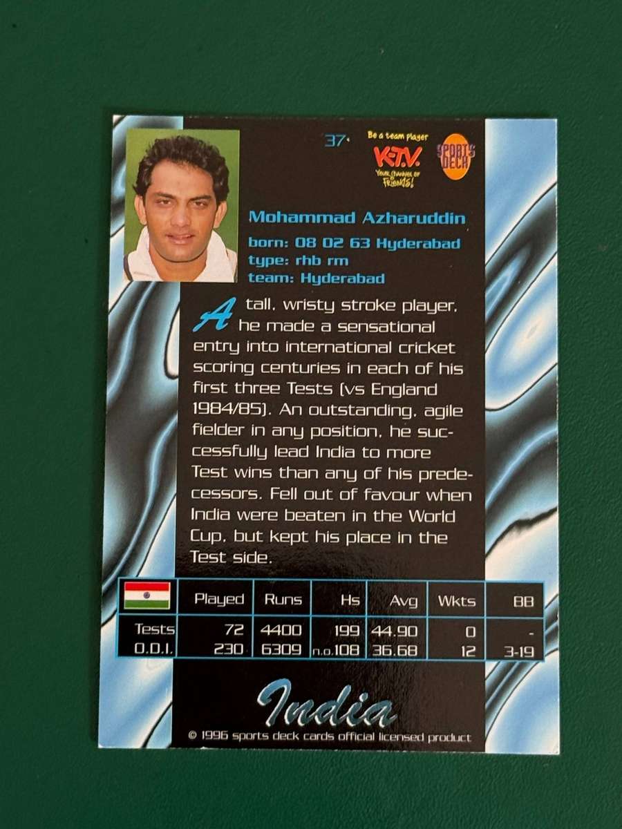 Cricket Card - Mohammad Azharuddin 1996 Sportsdeck Cricket Card