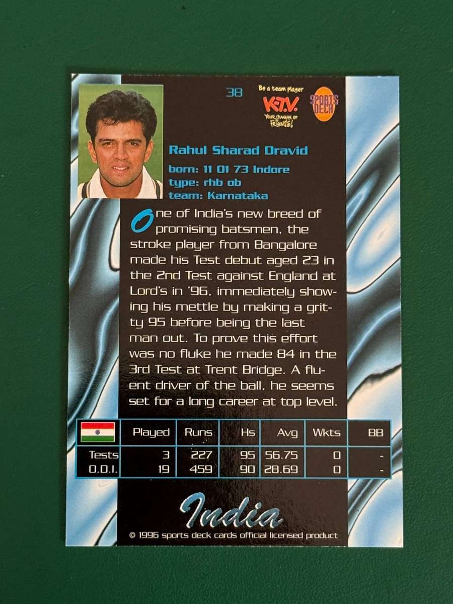 Cricket Card - Rahul Dravid 1996 Sportsdeck Cricket Card