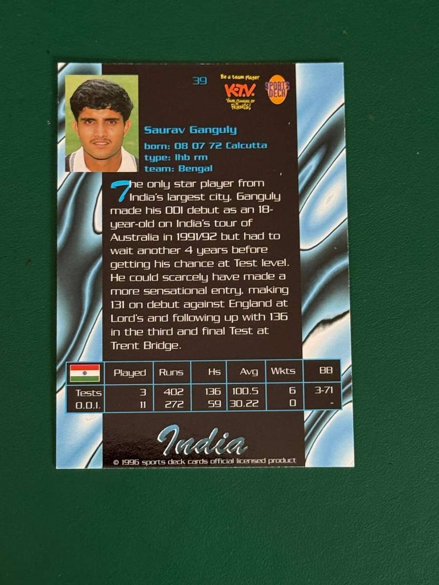 Cricket Card - Saurav Ganguly 1996 Sportsdeck Cricket Card