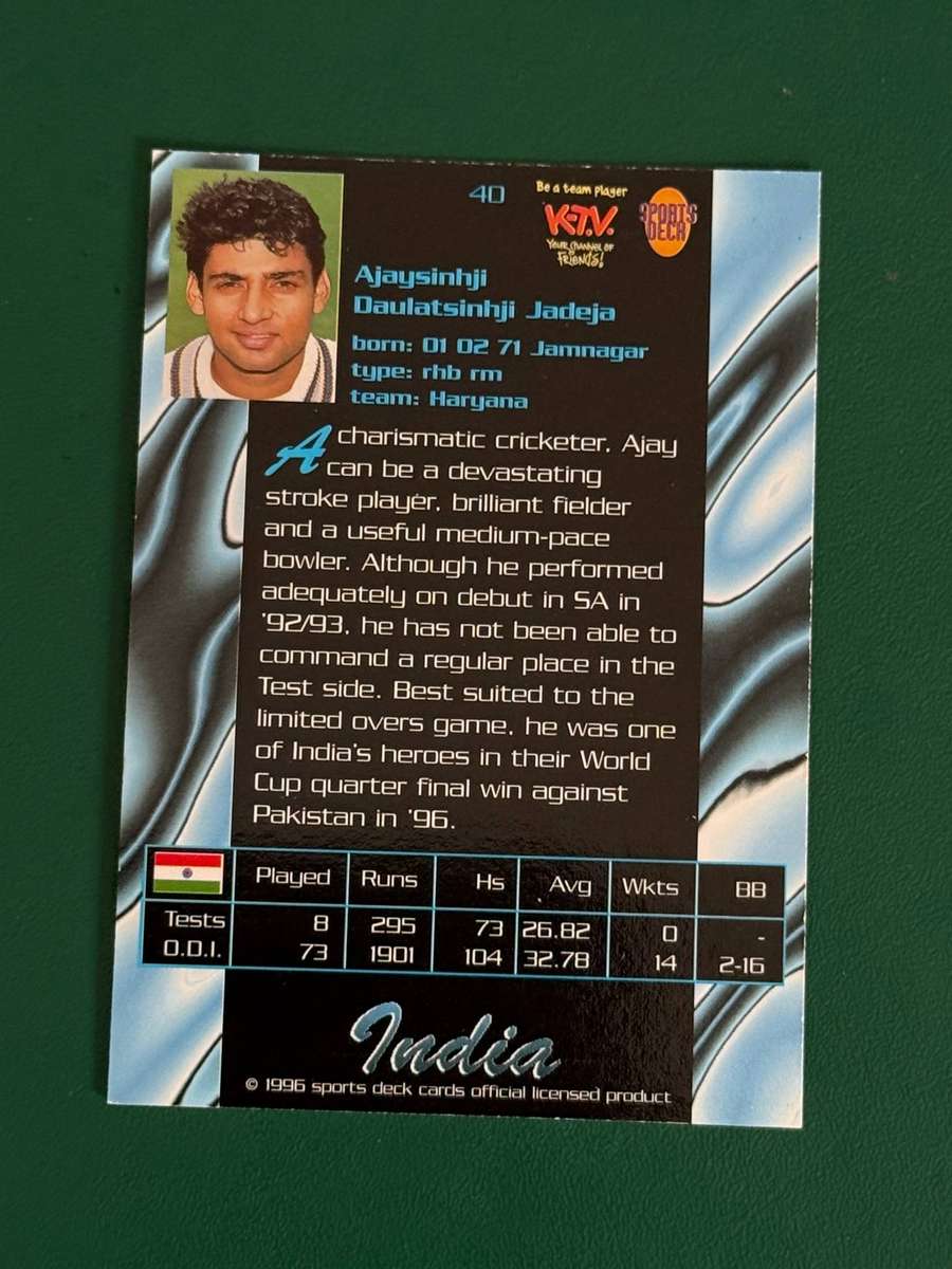 Cricket Card - Ajay Jadeja 1996 Sportsdeck Cricket Card