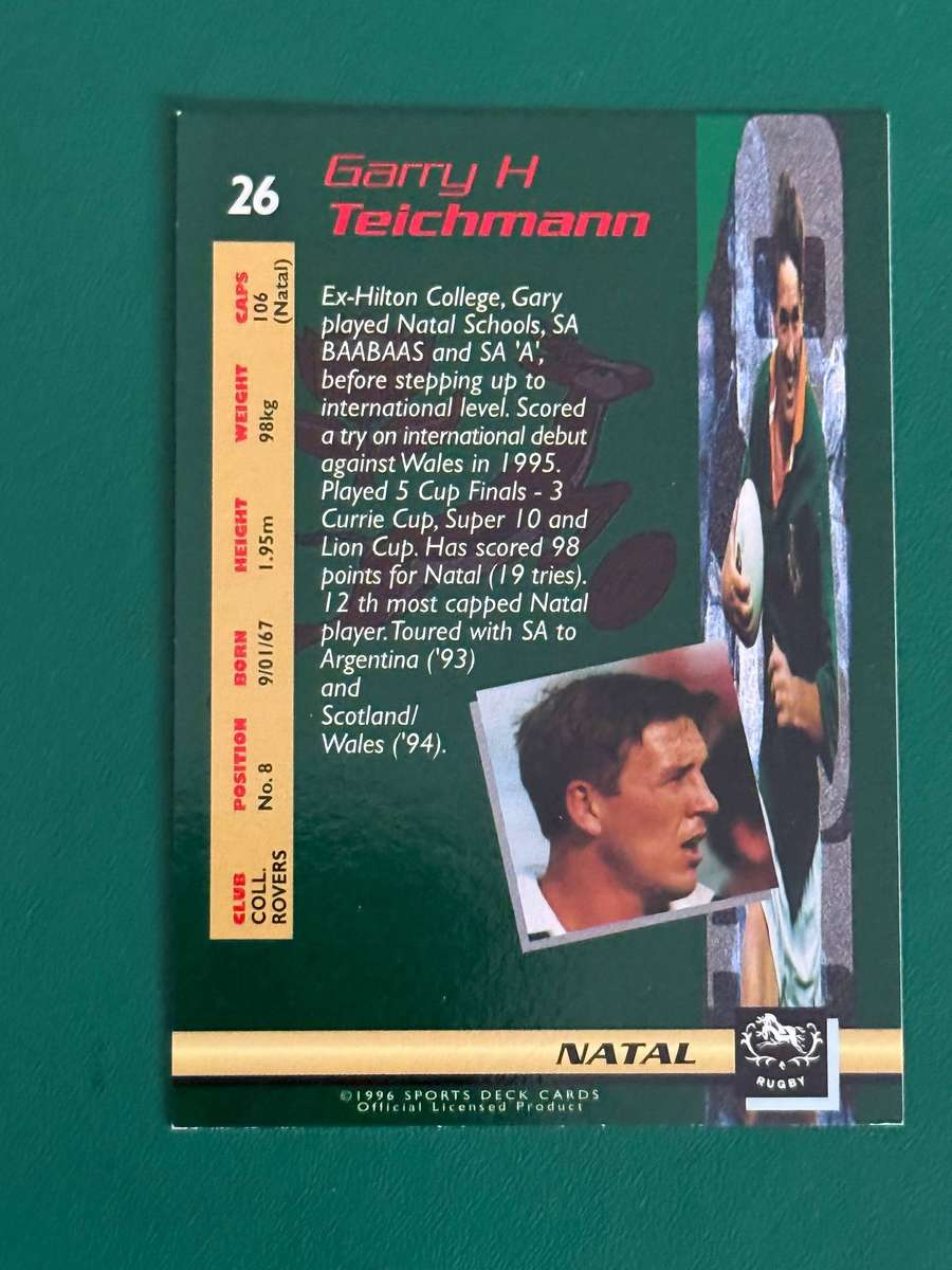 Rugby Card - Gary Teichmann 1996 Sports Deck Rugby Card
