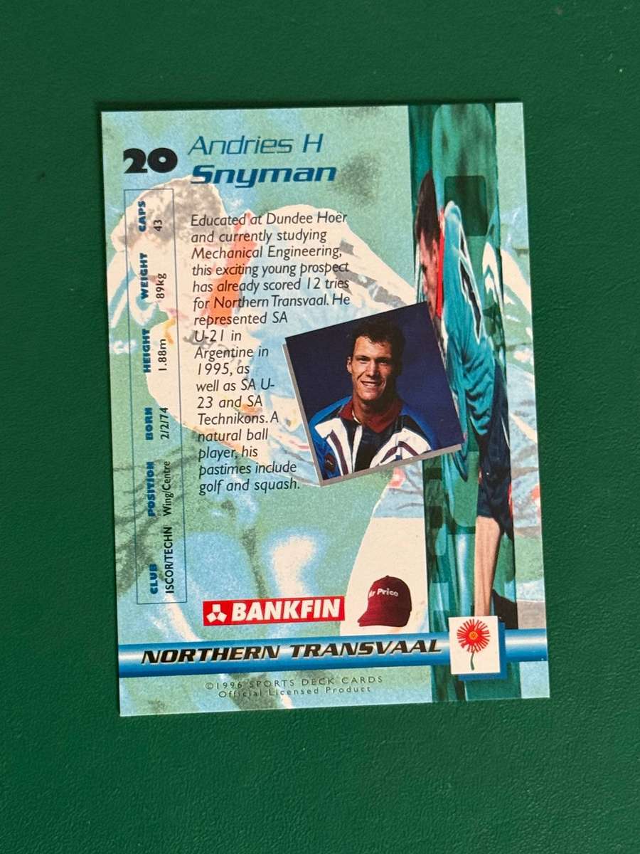Rugby Card - Andre Snyman 1996 Sports Deck Rugby Card