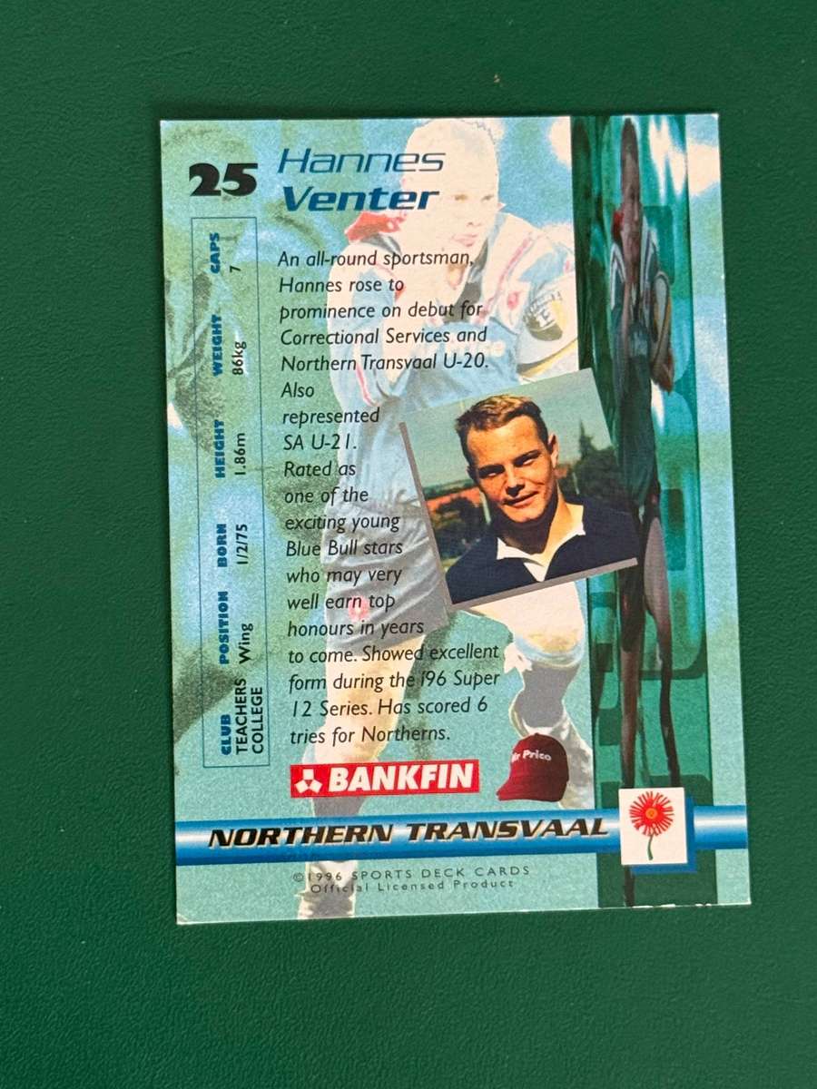 Rugby Card - Hannes Venter 1996 Sports Deck Rugby Card
