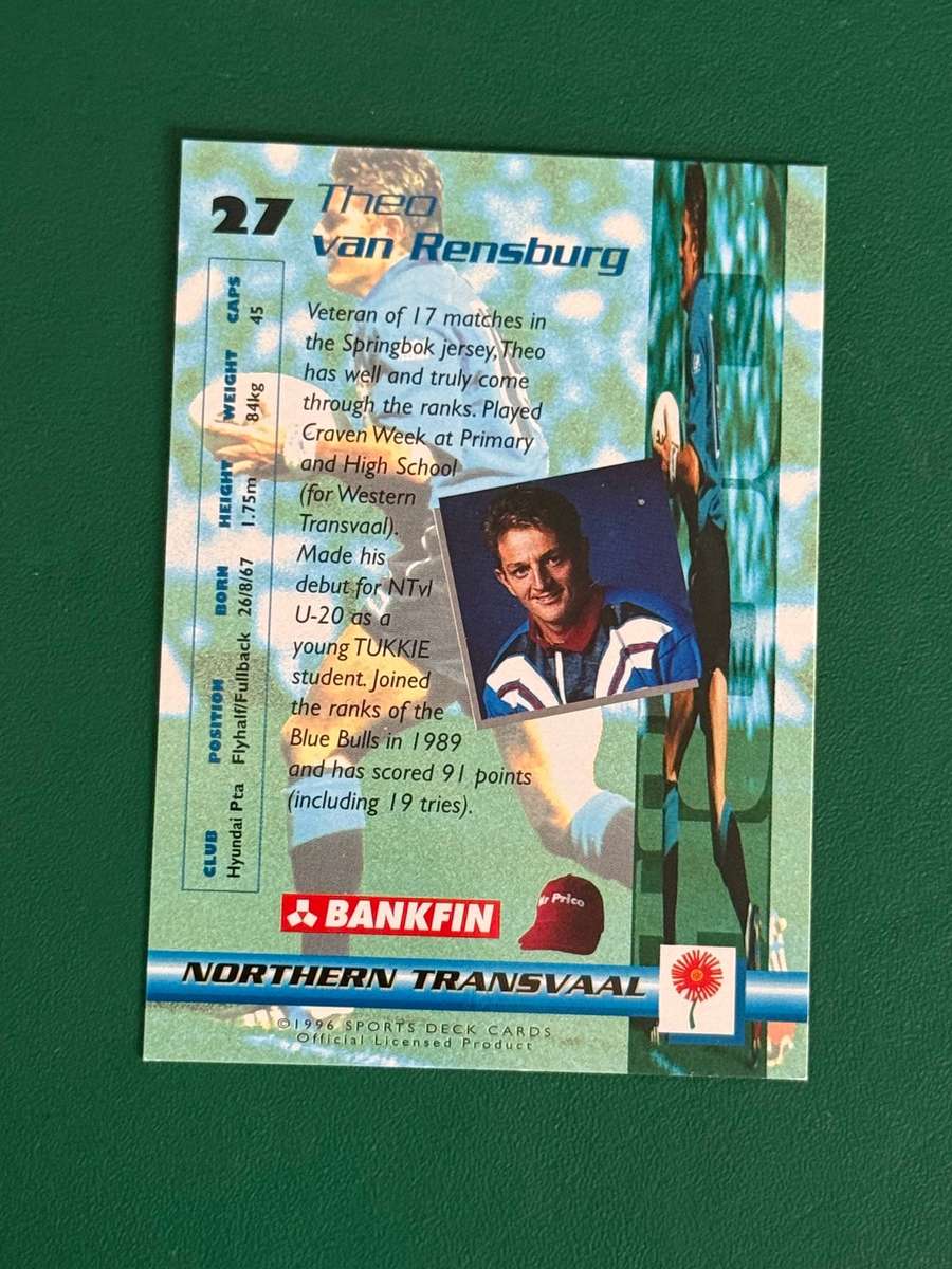 Rugby Card - Theo van Rensburg 1996 Sports Deck Rugby Card
