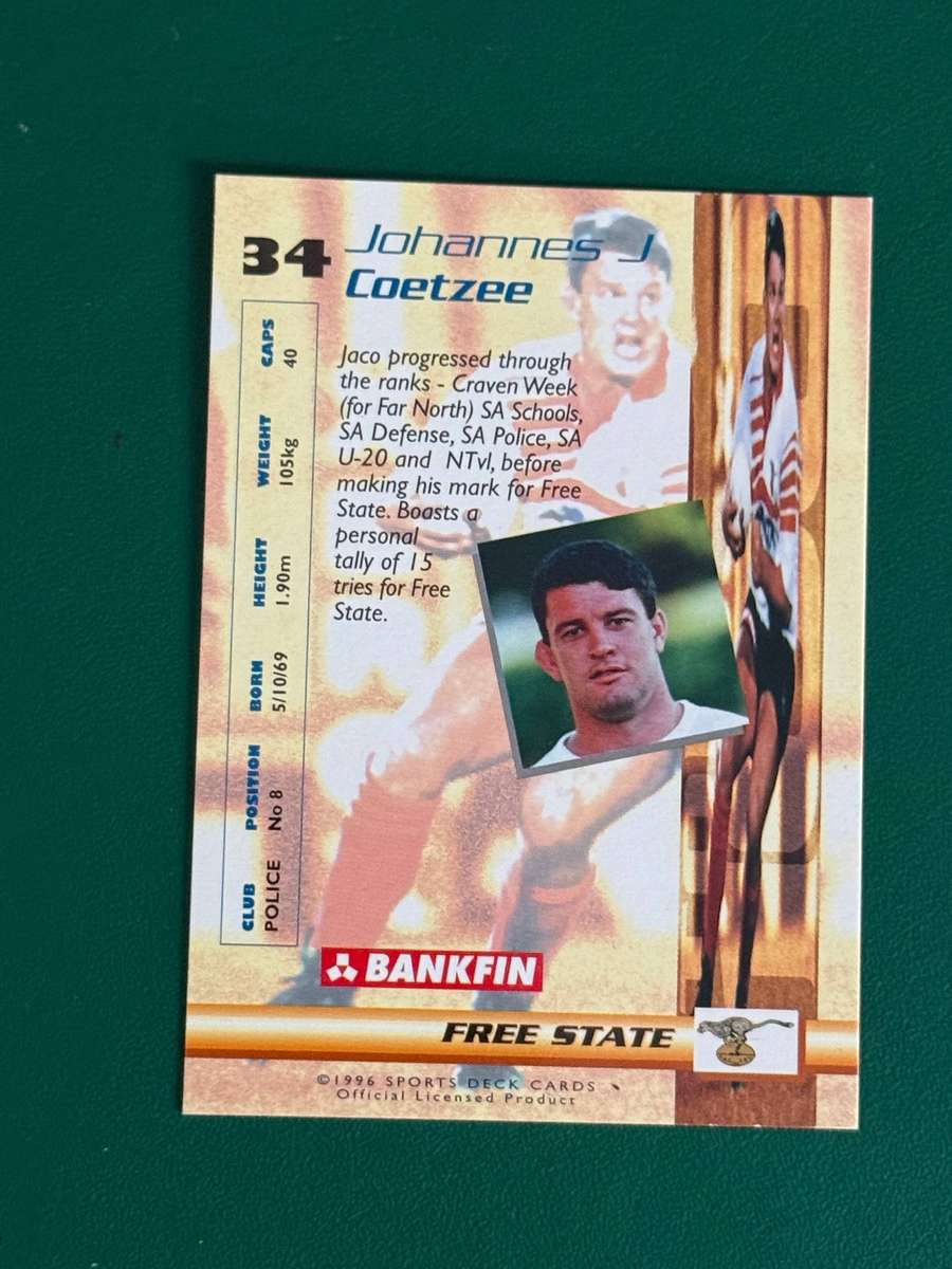 Rugby Card - Jaco Coetzee 1996 Sports Deck Rugby Card