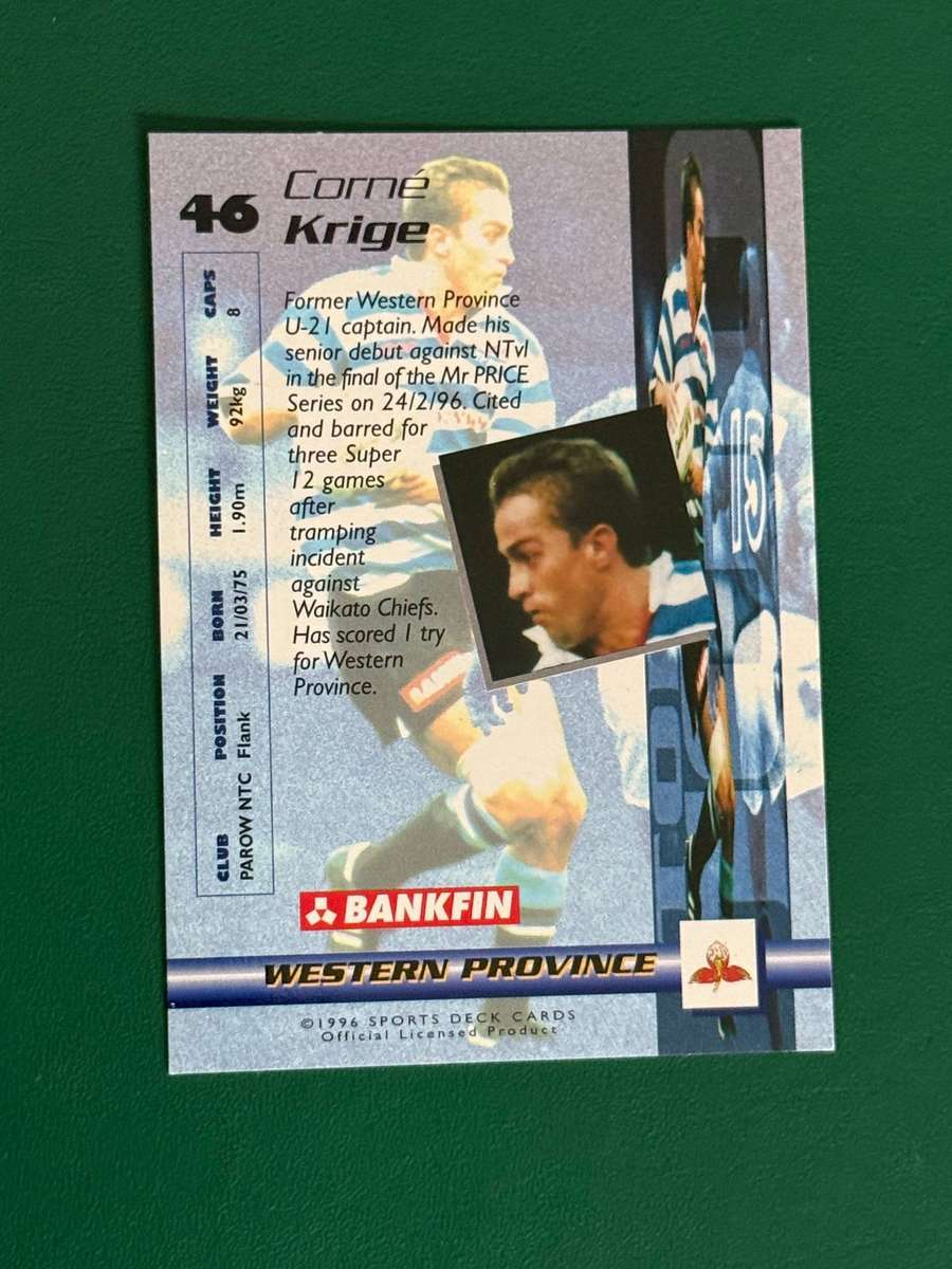 Rugby Card - Corne Krige 1996 Sports Deck Rugby Card