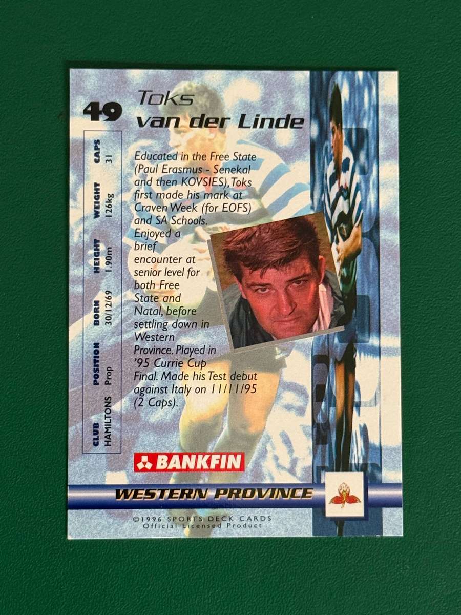Rugby Card - Toks van der Linde 1996 Sports Deck Rugby Card